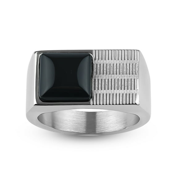 Square Onyx 316L Stainless Steel Textured Top Ring