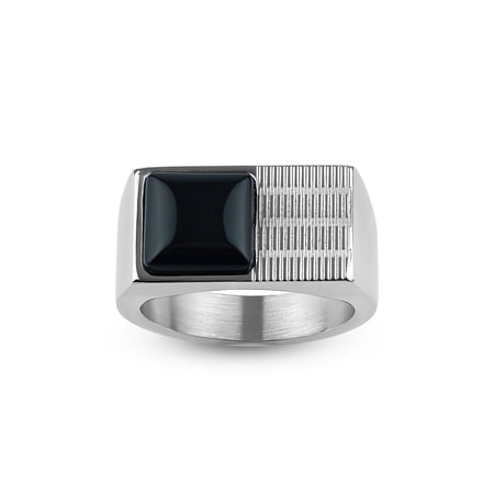Square Onyx 316L Stainless Steel Textured Top Ring