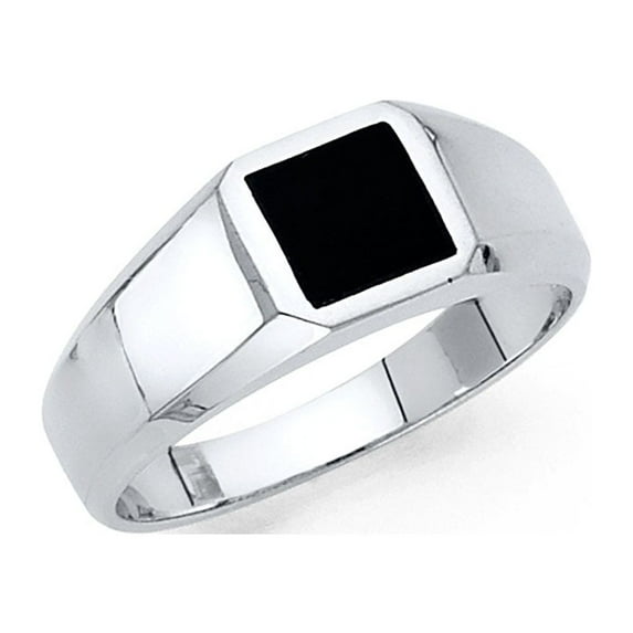 Square Onyx Ring Solid 14k White Gold Mens Band Black Stylish Plain Design Polished Finish Fancy Size 9