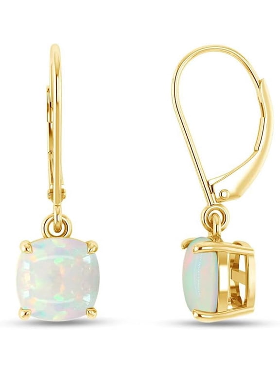 Square Opal Dangle Earrings Rhodium Plated Jewelry Leverback Earrings Square Cut White Gemstone Drop Earrings for Women
