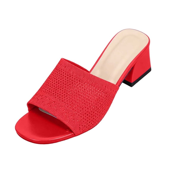 Square Open Toe Heeled Sandals for Women Low Block Chunky Heel Sandals Slip on Mules Comfortable Dress Shoes Red 9(42)