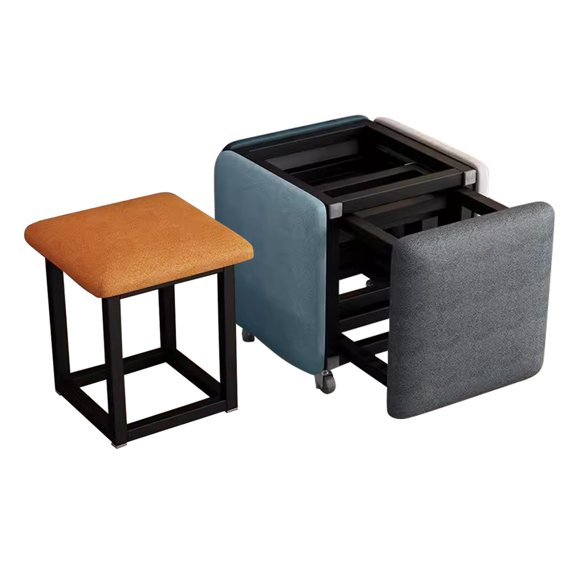 Square Ottoman Bench 5 in 1 Nesting Ottoman Cube Chair,Stackable Stools with Wheels for Tea Table,Pouf Foot Stool Save Space for Living Room Dining Room