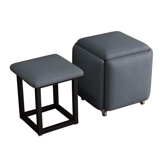 Square Ottoman Bench 5 in 1 Nesting Ottoman Cube Chair,Stackable Stools with Wheels for Tea Table,Pouf Foot Stool Save Space for Living Room Dining Room