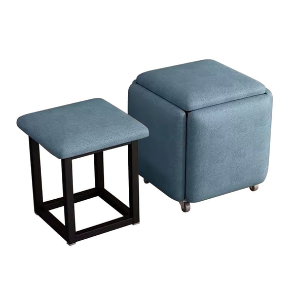 Square Ottoman Bench 5 in 1 Nesting Ottoman Cube Chair,Stackable Stools with Wheels for Tea Table,Pouf Foot Stool Save Space for Living Room Dining Room