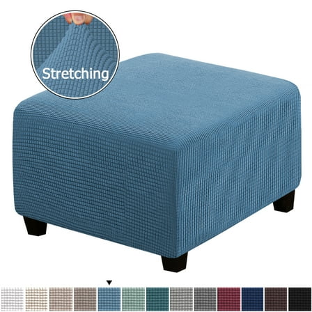 Square Ottoman Covers Ottoman Slipcovers Folding Storage Stool Furniture Protector Form Fit with Elastic Bottom, Stretch High Spandex Small Checks Jacquard Fabric Blue XL 35"- 44"