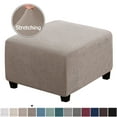 thumbnail image 1 of Square Ottoman Covers Ottoman Slipcovers Folding Storage Stool Furniture Protector Form Fit with Elastic Bottom, Stretch High Spandex Small Checks Jacquard Fabric Grey Brown M 17"- 22", 1 of 11
