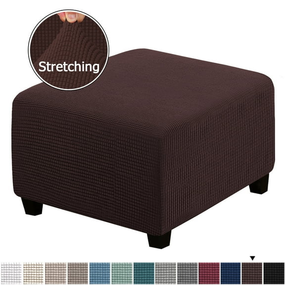 Square Ottoman Covers Ottoman Slipcovers Folding Storage Stool Furniture Protector Form Fit with Elastic Bottom, Stretch High Spandex Small Checks Jacquard Fabric Brown XL 35"- 44"