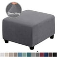 thumbnail image 1 of Square Ottoman Covers Ottoman Slipcovers Folding Storage Stool Furniture Protector Form Fit with Elastic Bottom, Stretch High Spandex Small Checks Jacquard Fabric New Gray L 27"- 30", 1 of 11