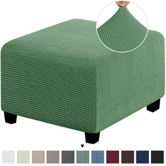 Square Ottoman Covers Slipcover Stretch Comfortable Jacquard Fabric with Elastic Bottom Form Fit Furniture Protector for Footrest Pouffe Foot Stool Storage, Removable Washable Spandex