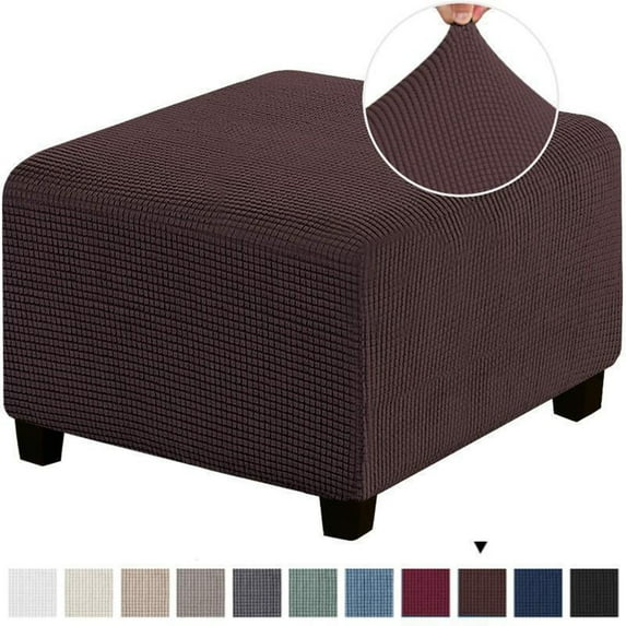Square Ottoman Covers Slipcover Stretch Comfortable Jacquard Fabric with Elastic Bottom Form Fit Furniture Protector for Footrest Pouffe Foot Stool Storage, Removable Washable Spandex