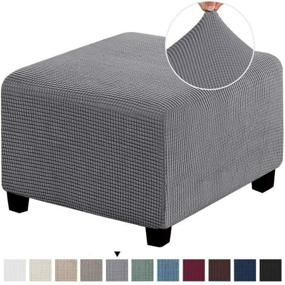 Square Ottoman Covers Slipcover Stretch Comfortable Jacquard Fabric with Elastic Bottom Form Fit Furniture Protector for Footrest Pouffe Foot Stool Storage, Removable Washable Spandex