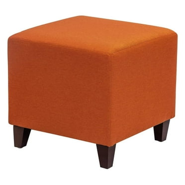 Square Ottoman Fabric Cube Foot Rest Stool with Wooden Legs, Footstool Small Ottoman Seat for Living Room Entryway (Orange)