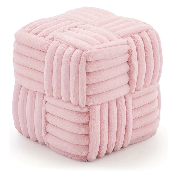 Square Ottoman - with Padded Seat & Footrest, Beige/Neutral Upholstery, Compact Stool for Living Room, Bedroom, Entryway - Easy-to-Clean Surface & Space-Saving Design - Furniture for Small Spaces