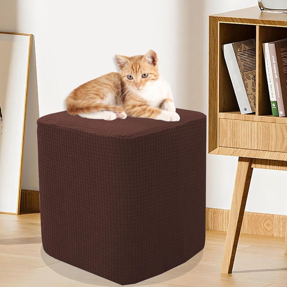 Square Ottoman Slipcover Stool Covers Stretch Footstool Protector Covers with Elastic Bottom, Feature Textured Checked Fabric Machine Washable(G,45x45cm)