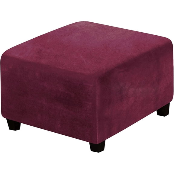 Square Ottoman Slipcover, Stretch Elastic Bottom Real Velvet Plush Fabric for Footstool Protector (Length 27-32 Inch)