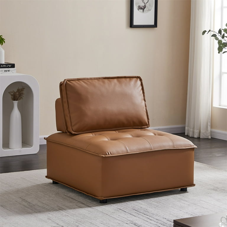 Square Ottoman Sofa Chair, Leather Upholstered Lounge Chair