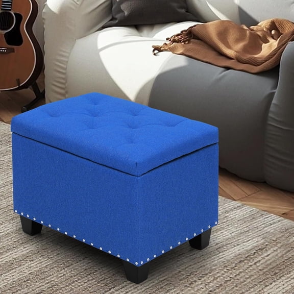 Square Ottoman with Storage, 24 Inch Ottoman Upholstered Storage Ottoman Bench Small Foot Rest for Living Room, Bedroom, Entryway, 40L Inner Space, 220 Lbs Weight Capacity, Blue