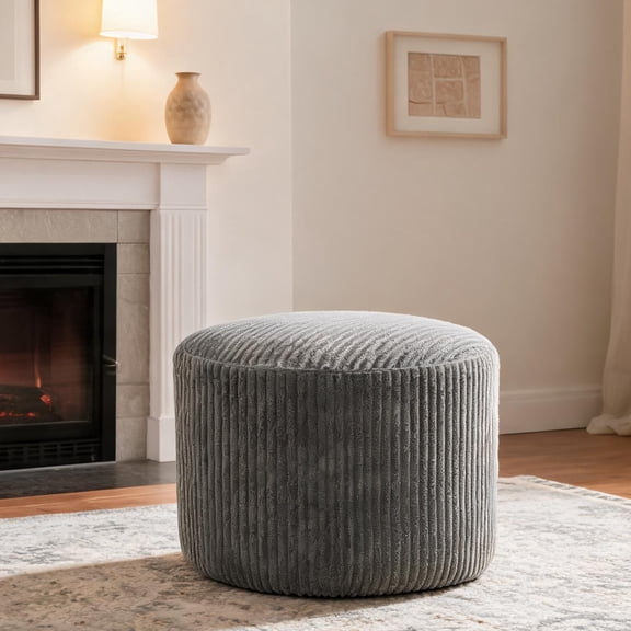 Square Ottoman for Small-Space Living, Cool Gray Corduroy Upholstered Footrest and Extra Seat, 24-Inch Compact Multipurpose