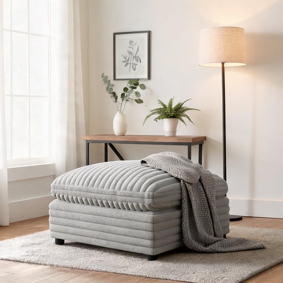 Square Ottoman with Plush Down-Blend Cushion, Neutral Gray Polyester, 40 in.