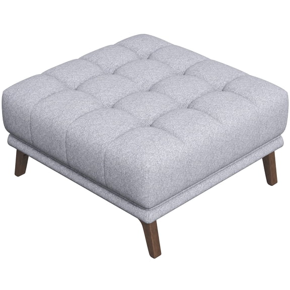 Square Ottoman with Wood Legs | Serve as Footrest and Coffee Table | Light Gray Linen and Mid - Century Style | Solves Problem of Boring Decor