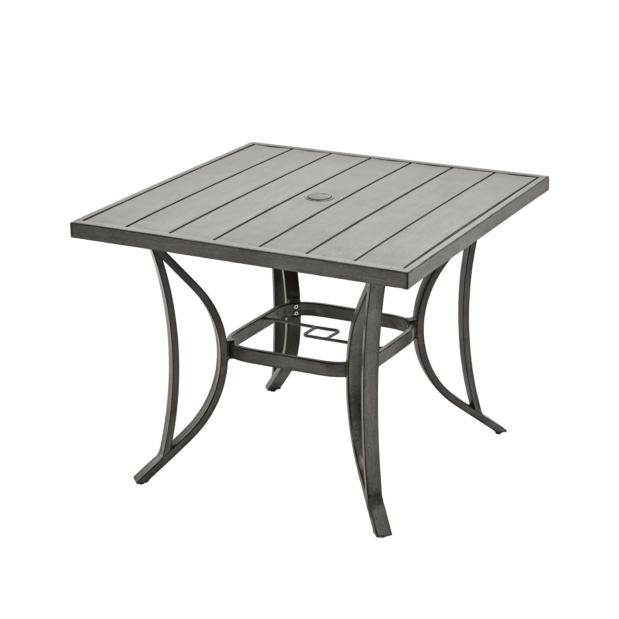 Square Outdoor Dining Table Aluminum Slat Patio Table for 4 with Umbrella Hole All Weather for Backyard Garden Deck Poolside, Gray