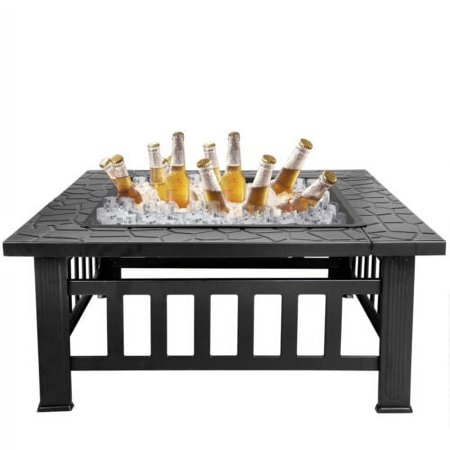 Square Outdoor Fire Pit Portable Patio Backyard Bonfire With Tabletop
