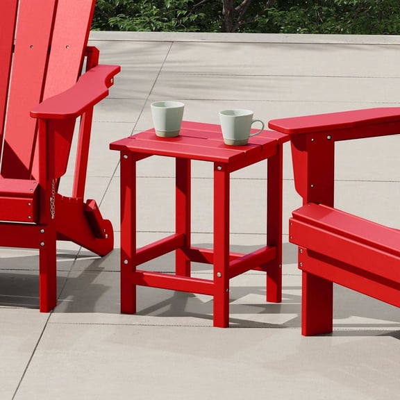 Square Outdoor Side Table, HDPE Weather-Resistant Patio End Table for Balcony, Pool, Backyard, Porch, or Indoor Use, Red