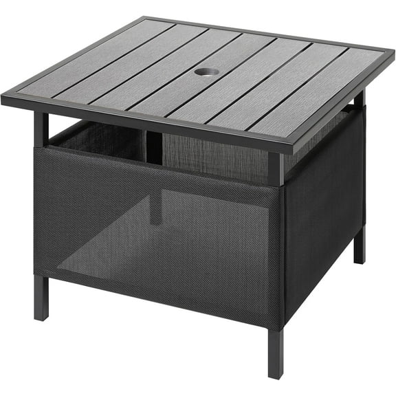 Square Outdoor Side Table with Umbrella Hole, Pool Composite Patio Table,HDPE End Tables for Backyard,Pool, Indoor Companion, Easy Maintenance & Weather Resistant(Light Grey)