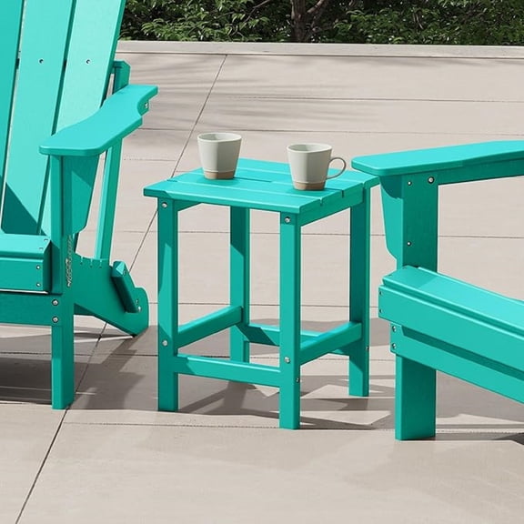 Square Outdoor Side Tables, Adirondack Patio Tables for Outside, HDPE Patio End Table Weather Resistant, Balcony Table for Pool, Seaside, Backyard, Porch, Indoor Companion, Turquoise