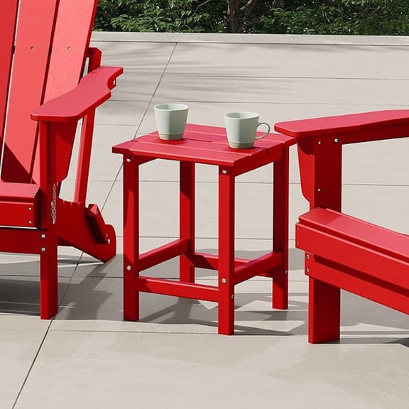 Square Outdoor Side Tables, Adirondack Patio Tables for Outside, HDPE Patio End Table Weather Resistant, Balcony Table for Pool, Seaside, Backyard, Porch, Indoor Companion, Red