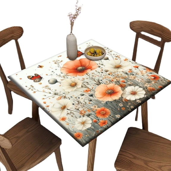 Square Outdoor Table Cloth, Mixed Wildflower Butterfly Watercolor Pattern Printed on Washable Bridge Table Covers, Great for Family Reunions Graduation Parties, Fit for 36" x 36" Square Tables