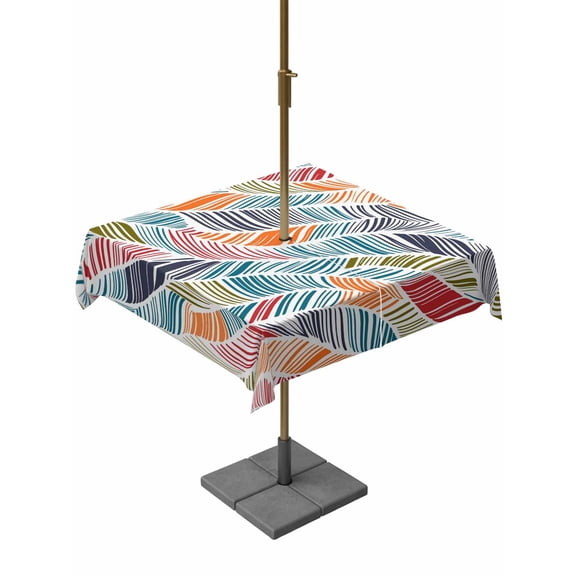 Square Outdoor Tablecloth with Umbrella Hole Abstract Beach Outside Table Cloth Waterproof Patio Table Cover Summer Colorful Coastal Ocean Sea Wave Zipper Tablecloths for Picnic Camping 60x60 Inch