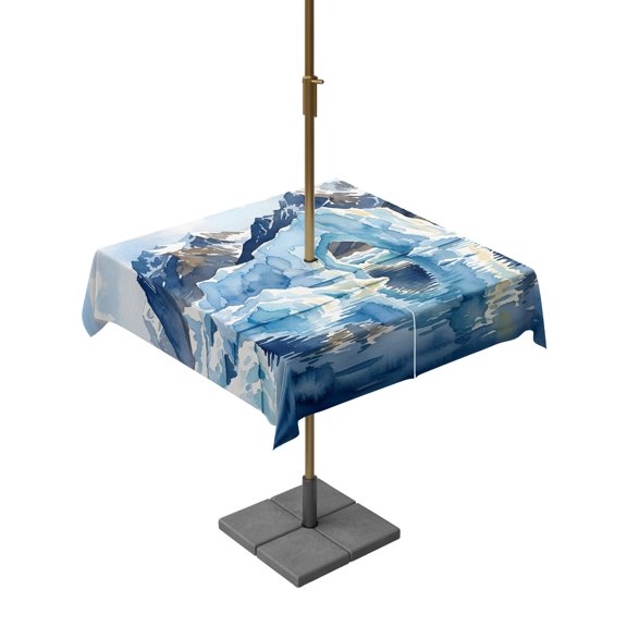 Square Outdoor Tablecloth with Umbrella Hole Arctic Sea Table Cloth Waterproof Patio Table Cover Coastal Light Blue Natural Bridge Nature Zipper Tablecloths for Picnic Party Camping 54x54 Inch