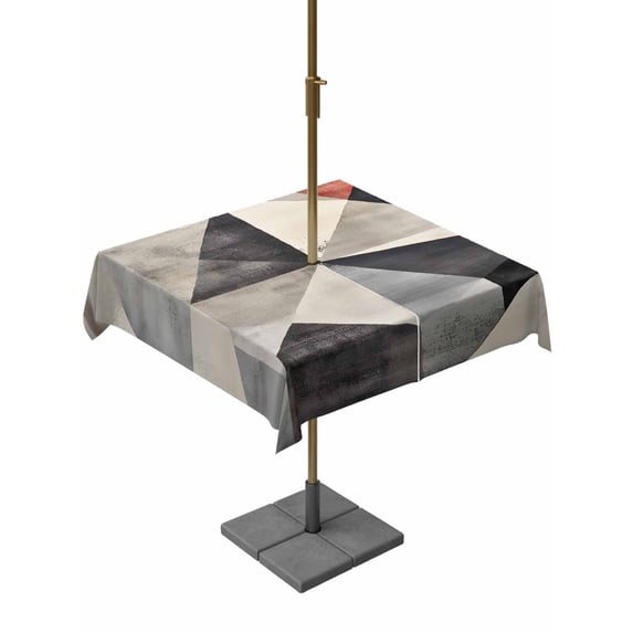 Square Outdoor Tablecloth with Umbrella Hole Black Beige Rhombus Outside Table Cloth Waterproof Patio Table Cover Vintage Geometric Art Zipper Tablecloths for Picnic Party Camping 60x60 Inch