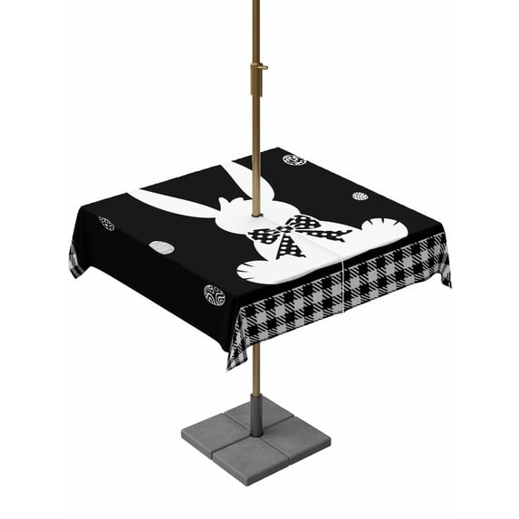 Square Outdoor Tablecloth with Umbrella Hole Black Easter Outside Table Cloth Waterproof Patio Table Cover Simple Cute Rabbit Eggs Buffalo Checkered Zipper Tablecloths for Picnic Camping 60x60 Inch