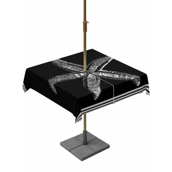 Square Outdoor Tablecloth with Umbrella Hole Black Starfish Coastal Table Cloth Waterproof Patio Table Cover Nautical Seaside Farmhouse Striped Zipper Tablecloths for Picnic Camping 60x60 Inch