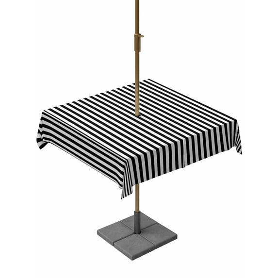 Square Outdoor Tablecloth with Umbrella Hole Black White Stripe Outside Table Cloth Waterproof Patio Table Cover Modern Minimalist Geometric Striped Zipper Tablecloths for Picnic Camping 54x54 Inch
