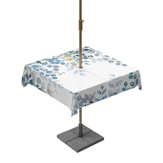 Square Outdoor Tablecloth with Umbrella Hole Blue Eucalyptus Leaves Outside Table Cloth Waterproof Patio Table Cover Farmhouse Watercolor Floral Zipper Tablecloths for Picnic Party Camping 54x54 Inch