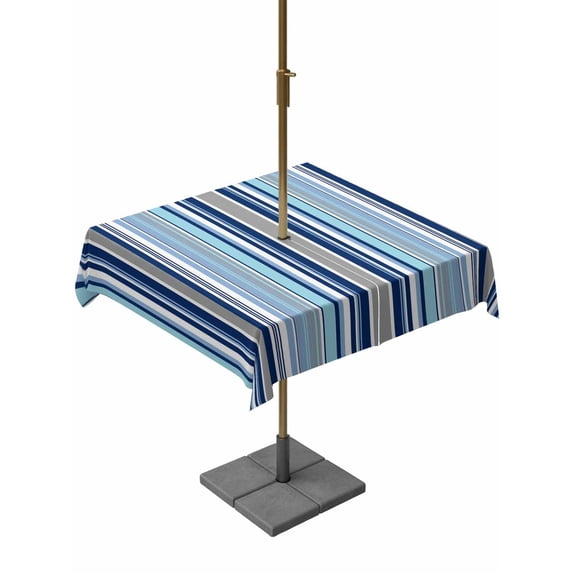 Square Outdoor Tablecloth with Umbrella Hole Blue Green Striped Outside Table Cloth Waterproof Patio Table Cover Colorful Abstract Vertical Lines Art Zipper Tablecloths for Picnic Camping 60x60 Inch