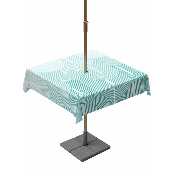 Square Outdoor Tablecloth with Umbrella Hole Blue Ombre Outside Table Cloth Waterproof Patio Table Cover Farmhouse Stripes Modern Abstract Art Zipper Tablecloths for Picnic Party Camping 54x54 Inch