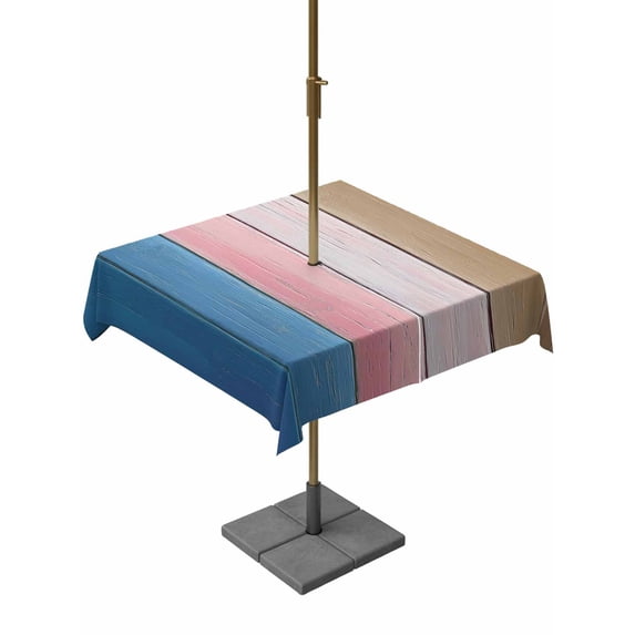 Square Outdoor Tablecloth with Umbrella Hole Blue Pink Brown Ombre Outside Table Cloth Waterproof Patio Table Cover Vintage Farmhouse Wooden Zipper Tablecloths for Picnic Party Camping 54x54 Inch