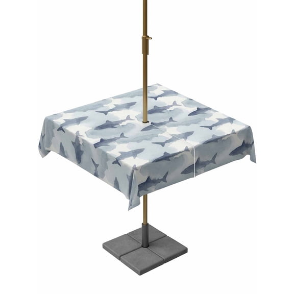 Square Outdoor Tablecloth with Umbrella Hole Blue Sharks Coastal Outside Table Cloth Waterproof Patio Table Cover Summer Beach Ocean Nautical Zipper Tablecloths for Picnic Party Camping 60x60 Inch