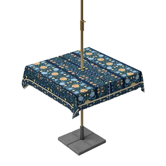 Square Outdoor Tablecloth with Umbrella Hole Boho Teal Floral Outside Table Cloth Waterproof Patio Table Cover Farmhouse Ethnic Tribe Zipper Tablecloths for Picnic Party Camping 60x60 Inch