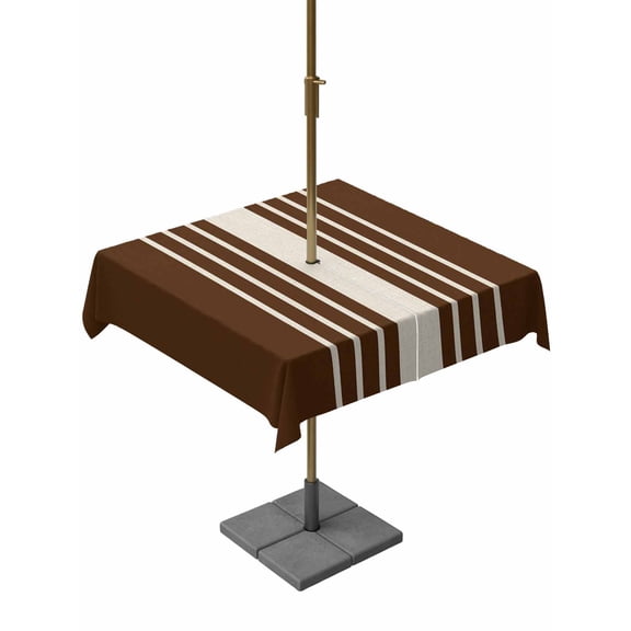 Square Outdoor Tablecloth with Umbrella Hole Brown Beige Striped Outside Table Cloth Waterproof Patio Table Cover Modern Farmhouse Retro Lines Zipper Tablecloths for Picnic Party Camping 54x54 Inch