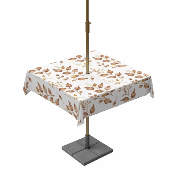 Square Outdoor Tablecloth with Umbrella Hole Brown Fall Leaves Outside Table Cloth Waterproof Patio Table Cover Farmhouse Leaf Branches Plants Zipper Tablecloths for Picnic Party Camping 54x54 Inch