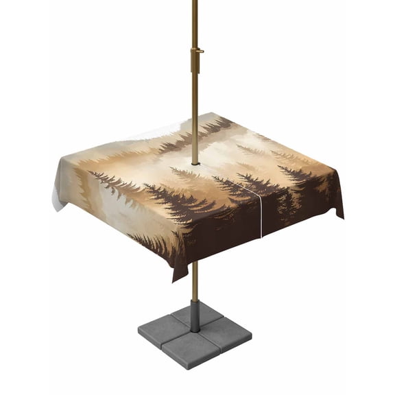Square Outdoor Tablecloth with Umbrella Hole Burly Wood Trees Outside Table Cloth Waterproof Patio Table Cover Forest Mountain Birds Retro Watercolor Zipper Tablecloths for Picnic Camping 60x60 Inch
