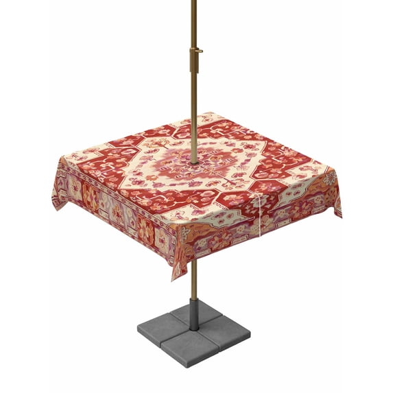 Square Outdoor Tablecloth with Umbrella Hole Burnt Orange Boho Outside Table Cloth Waterproof Patio Table Cover Ethnic Geometric Southwest Zipper Tablecloths for Picnic Party Camping 60x60 Inch
