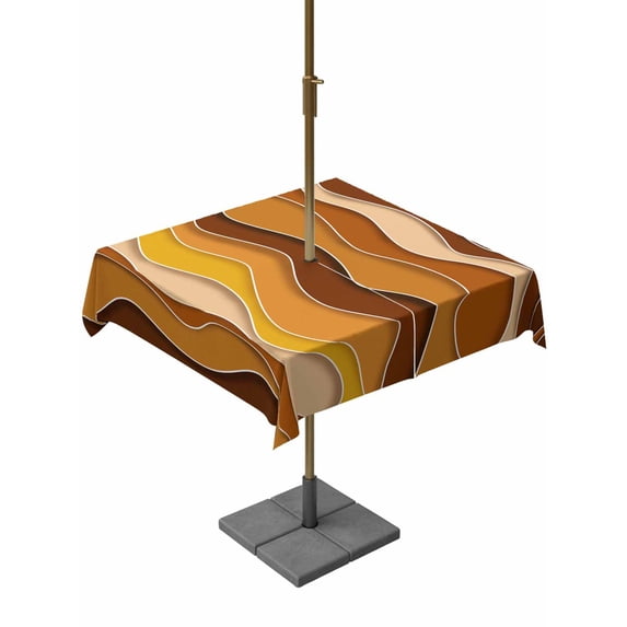 Square Outdoor Tablecloth with Umbrella Hole Burnt Orange Ombre Outside Table Cloth Waterproof Patio Table Cover Abstract Art Moire Ocean Waves Zipper Tablecloths for Picnic Party Camping 60x60 Inch