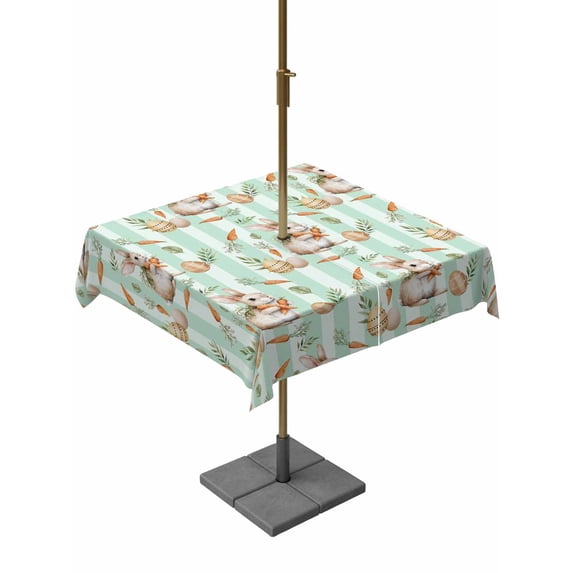 Square Outdoor Tablecloth with Umbrella Hole Easter Bunny Outside Table Cloth Waterproof Patio Table Cover Spring Easter Eggs Botanical Green Striped Zipper Tablecloths for Picnic Camping 54x54 Inch