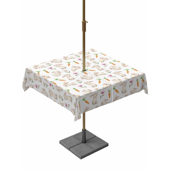 Square Outdoor Tablecloth with Umbrella Hole Easter Bunny Outside Table Cloth Waterproof Patio Table Cover Watercolor Rabbits Spring Modern Zipper Tablecloths for Picnic Party Camping 54x54 Inch
